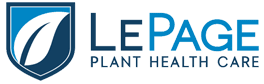 LePage Plant Health Care logo with a blue shield featuring a white leaf icon, and the company name in blue and black text to the right.
