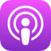 Apple Podcast White podcast icon with concentric circles on a purple gradient background.