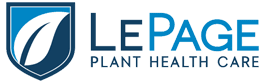 LePage Plant Health Care logo with a blue shield featuring a white leaf icon, and the company name in blue and black text to the right.